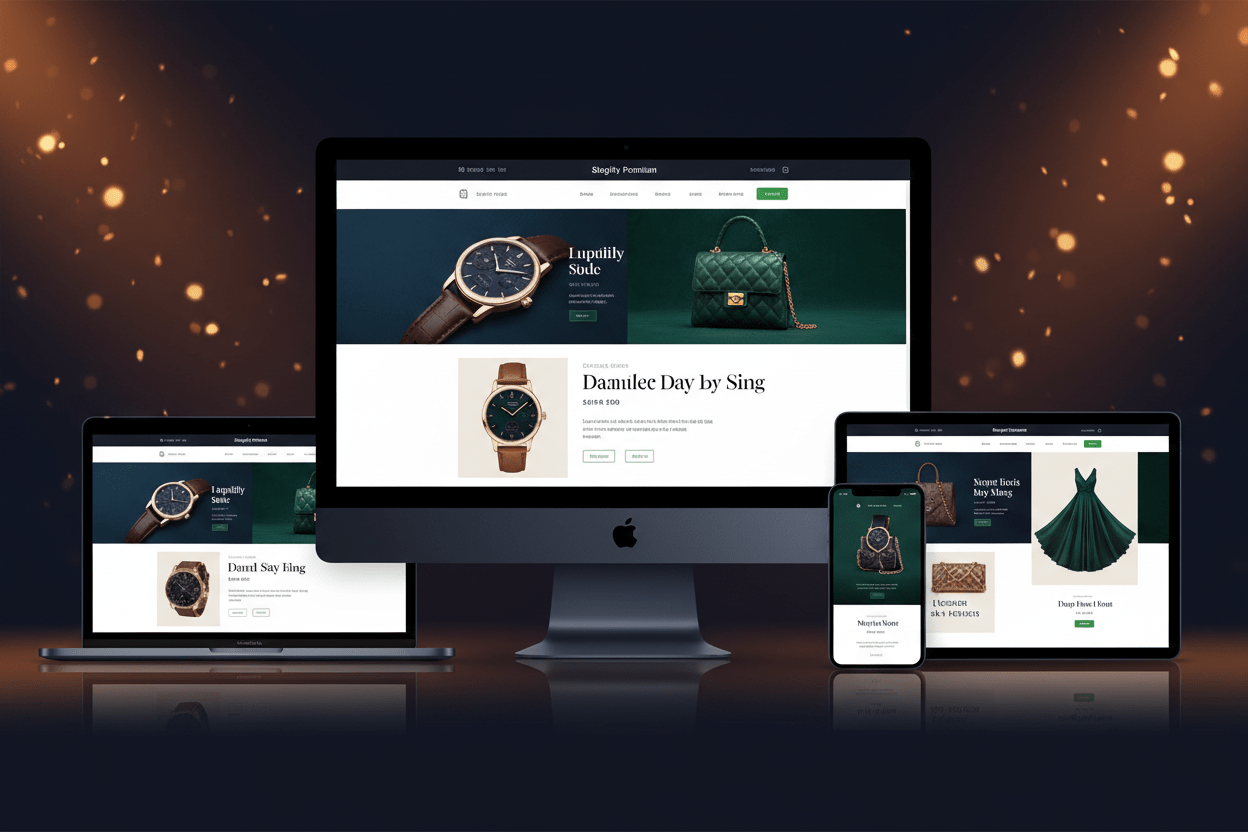 Shopify Premium store design package by DD Network — full multi-device luxury Shopify store mockup